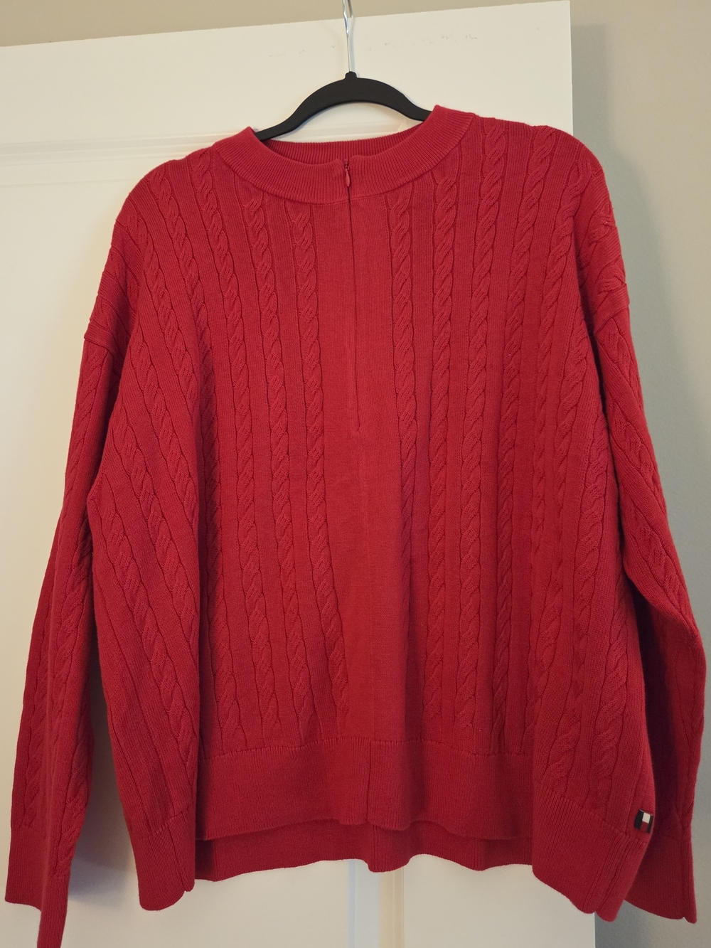 Tommy Hilfiger Red Cable-Knit Crewneck Sweater